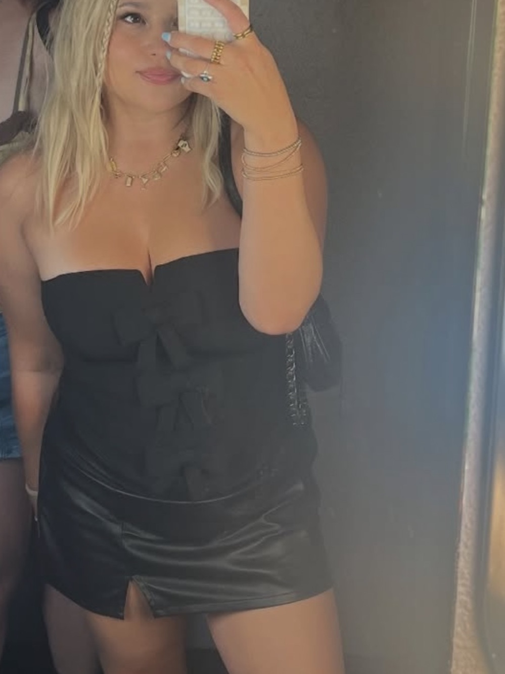 Astr Black Strapless Top With Bow Accents